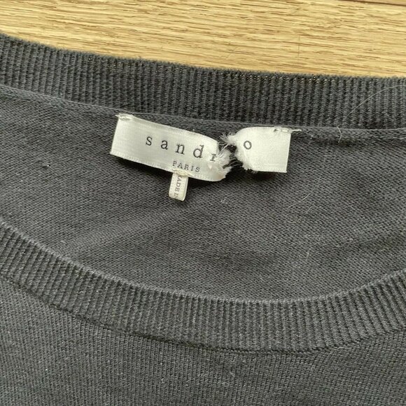 Sandro Paris Women Sakura 2 in 1 Layered Sweater Pullover Round Neck Black White - Picture 2 of 9